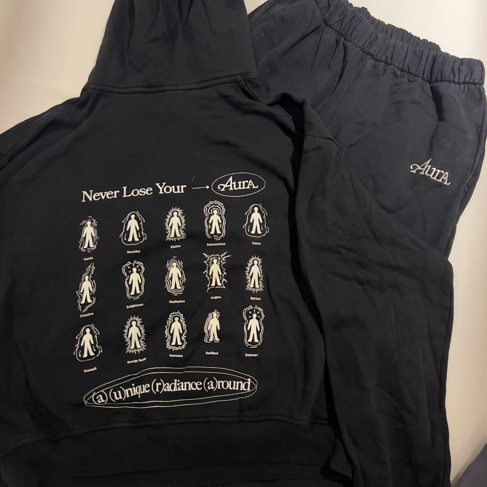 Never Lose Your Aura Black Hoodie & Sweatpants Set Unisex Lounge Athleisure